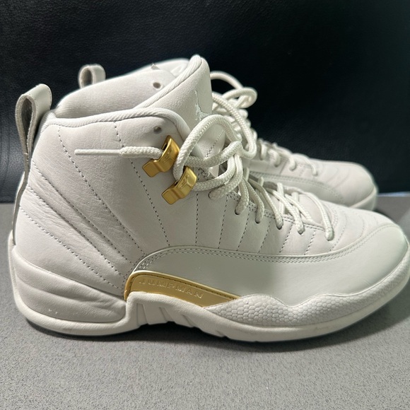 Jordan 12 Women's Sneakers in White and Gold - Picture 1 of 5